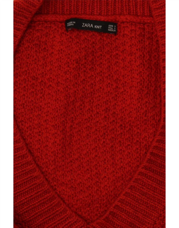 Maglione oversize con scollo a V da donna Zara UK 10 piccolo rosso