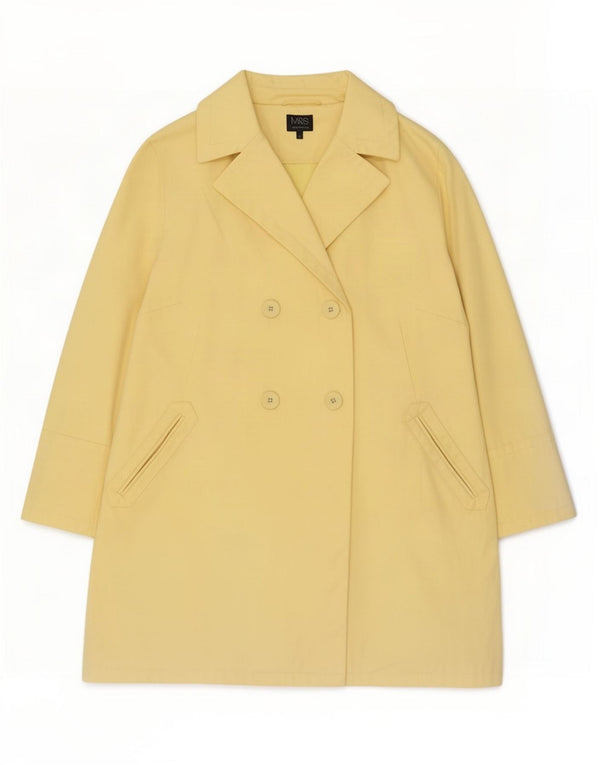 Marks & Spencer Womens Double Breasted Coat UK 18 XL Yellow Cotton