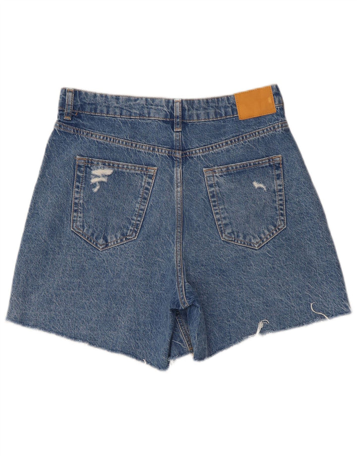 Pantaloncini di jeans invecchiati a vita alta da donna Zara W30 blu medio
