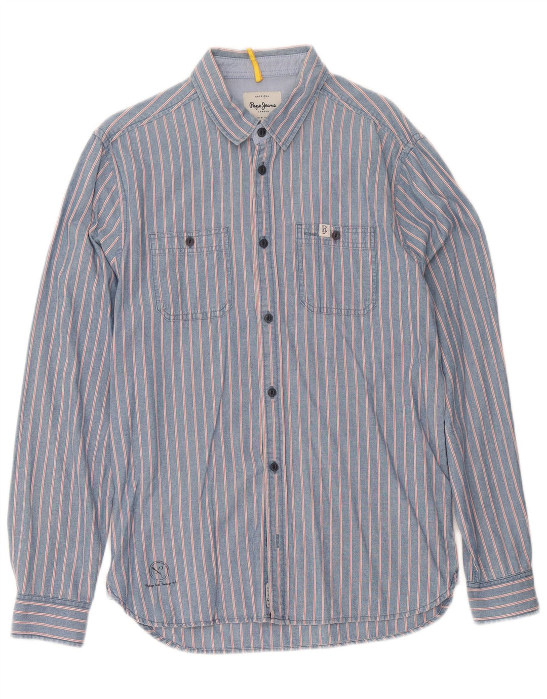 PEPE Jeans Camicia di jeans da uomo in cotone gessato blu medio
