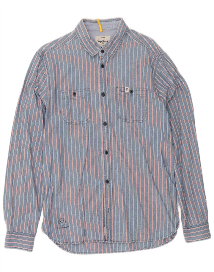 PEPE Jeans Camicia di jeans da uomo in cotone gessato blu medio