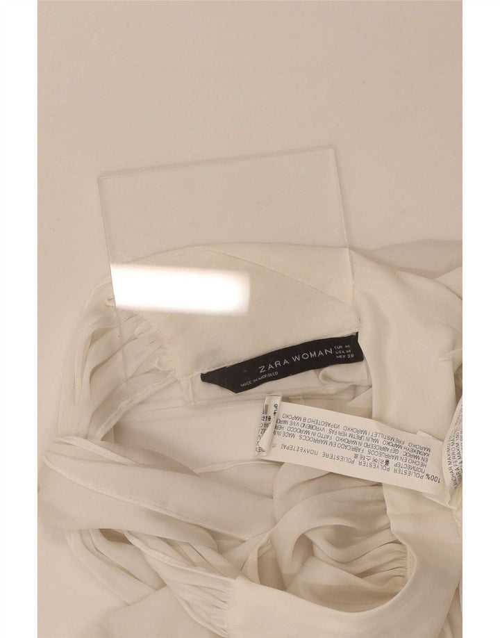 Camicetta a maniche lunghe da donna Zara UK 12 Poliestere bianco medio