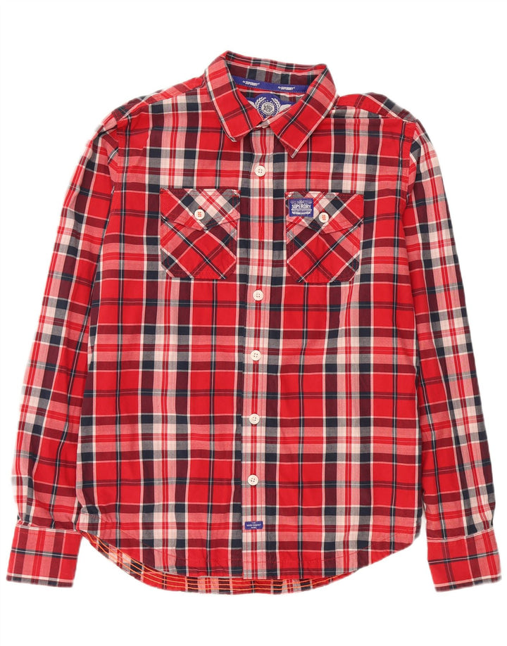 Camicia da uomo Superdry XL in cotone scozzese rosso