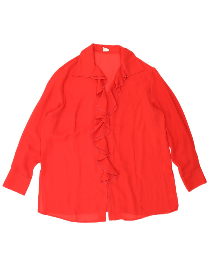 Camicetta da donna vintage con volant sul davanti UK 18 XL Poliestere rosso