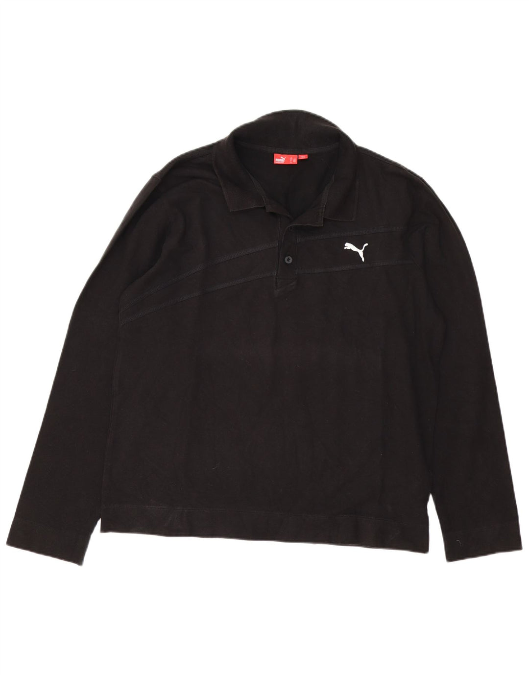 Polo Puma da uomo a maniche lunghe grande in cotone nero