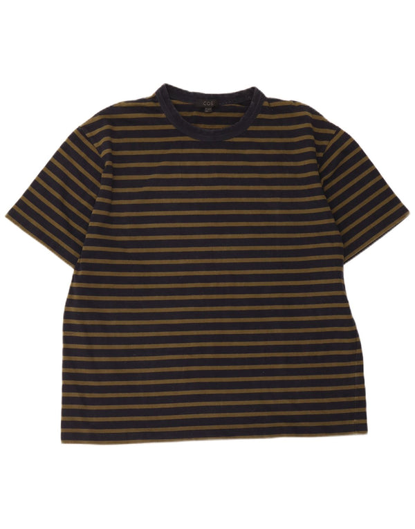 Cos Mens Regular T-Shirt Top Large Navy Blue Striped Cotton