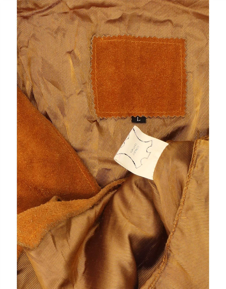 Gilet vintage da uomo in pelle scamosciata grande in pelle marrone