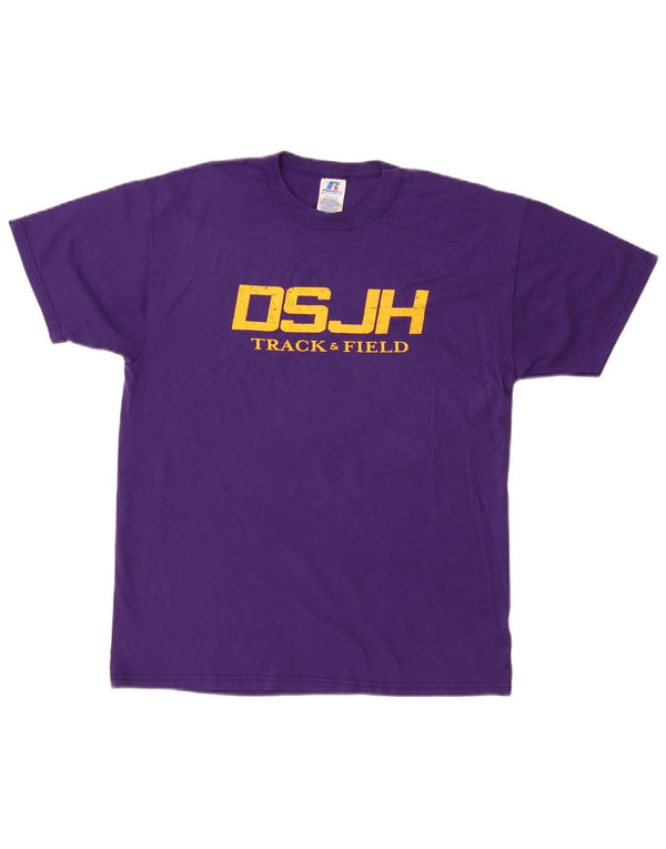 RUSSELL ATHLETIC Mens Denham Softball Graphic T-Shirt Top Medium Purple