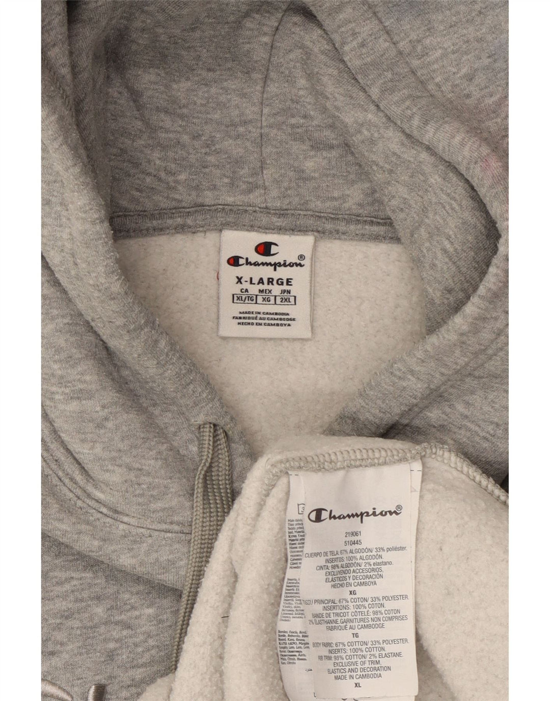 Maglione con cappuccio grafico da uomo CHAMPION XL in cotone chiazzato grigio