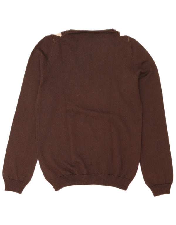 Massimo Dutti Maglione da donna con scollo a V UK 14 Large Marrone Argyle/Diamond