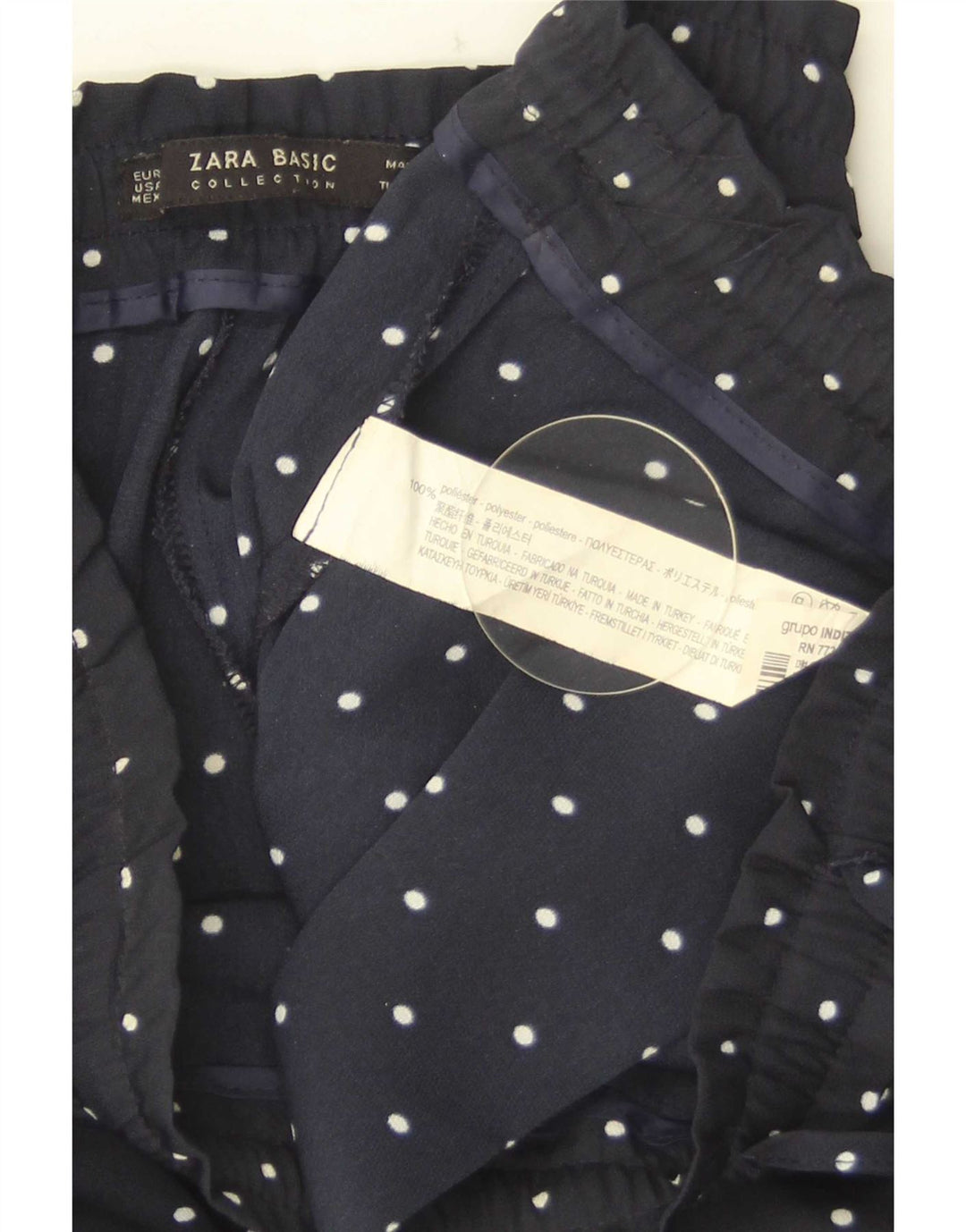 Pantaloni casual slim da donna Zara medi W30 L27 blu navy a pois