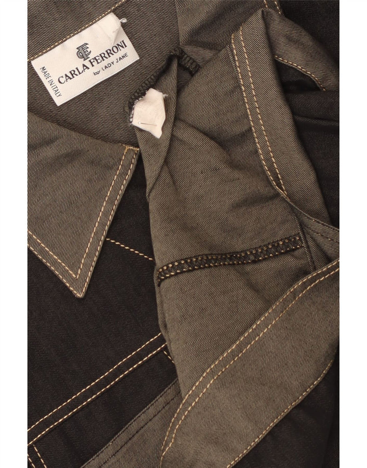 CARLA FERRONI Giacca in denim da donna UK 14 Cotone color block medio nero