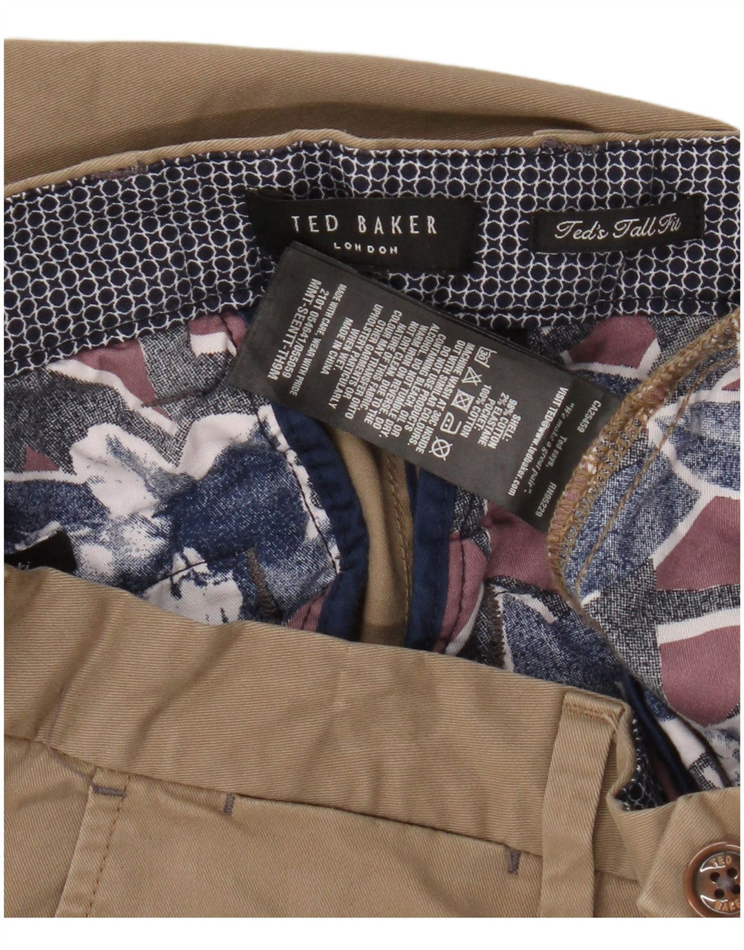 Pantaloni chino dritti da uomo Ted Baker W36 L36 cotone beige