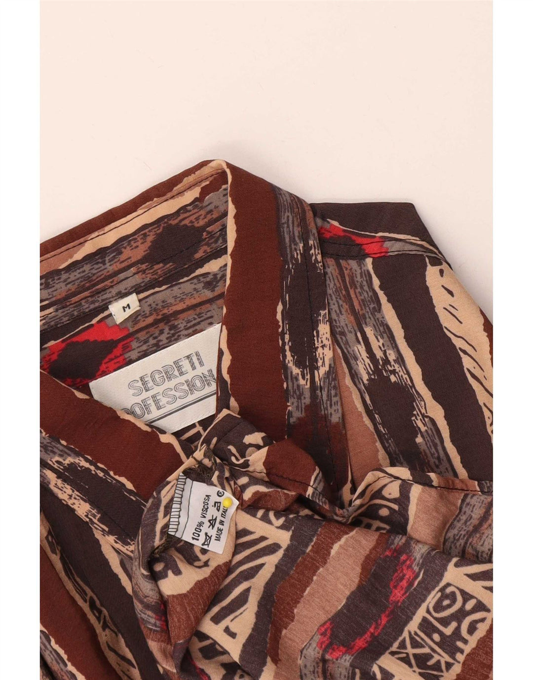 Camicia vintage da uomo con motivo astratto in viscosa marrone medio
