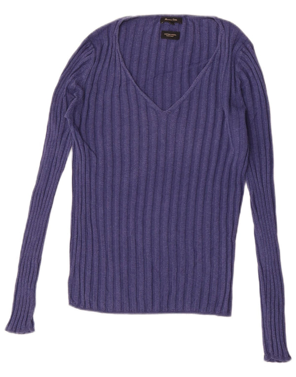 Maglione maglione con scollo a V da donna Massimo Dutti UK 10 piccolo cotone viola