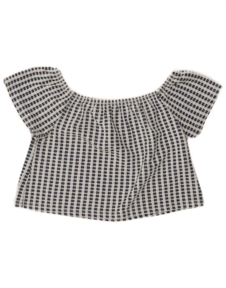 Top corto Zara Trafaluc da donna UK 10 piccolo poliestere a quadri blu