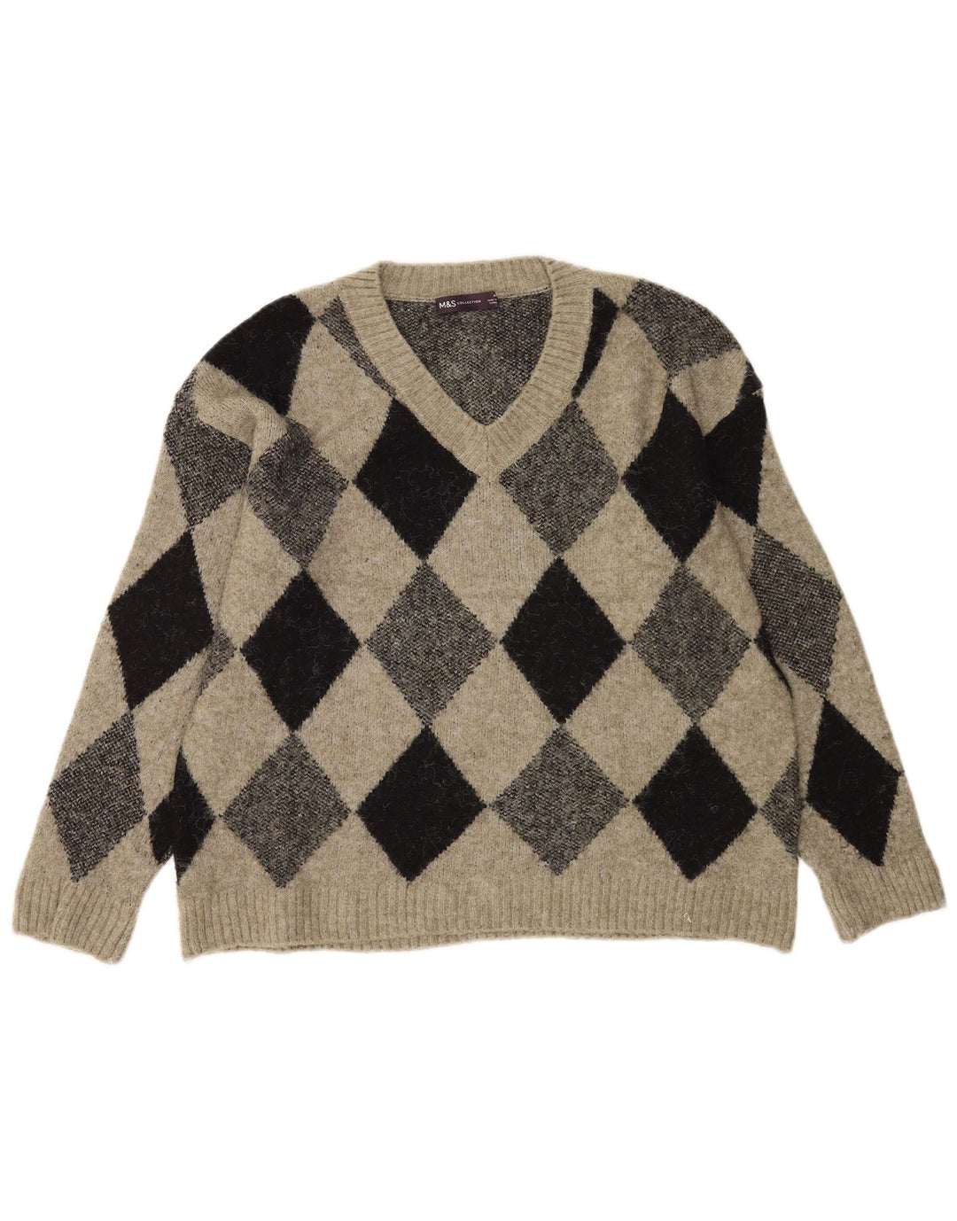 Maglione da uomo con scollo a V Marks & Spencer medio kaki a rombi/diamante