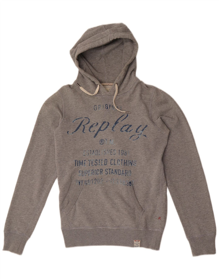 Maglione con cappuccio grafico da uomo Replay in cotone grigio medio
