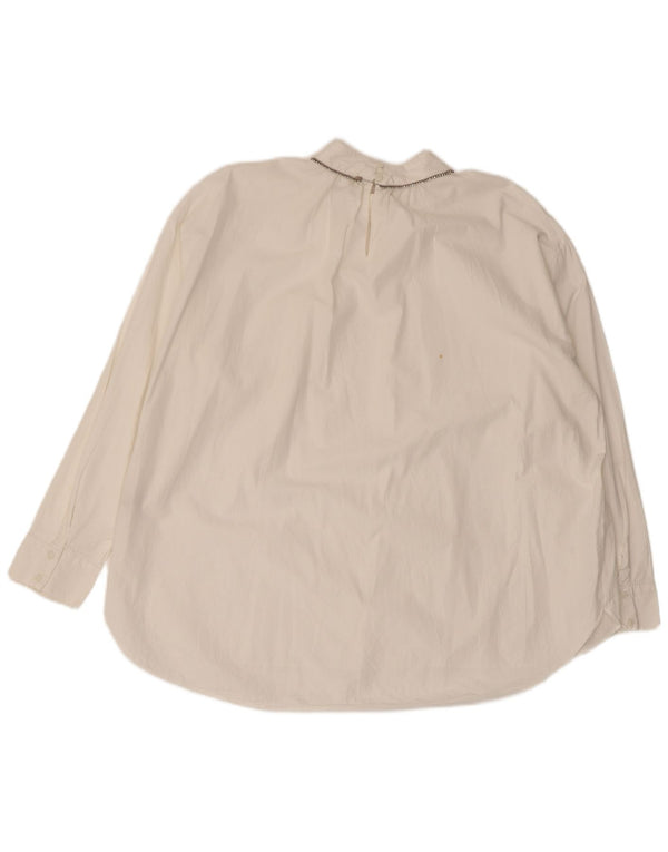 ZARA Camicetta Oversize a Maniche Lunghe da Donna UK 6 XS Cotone Bianco