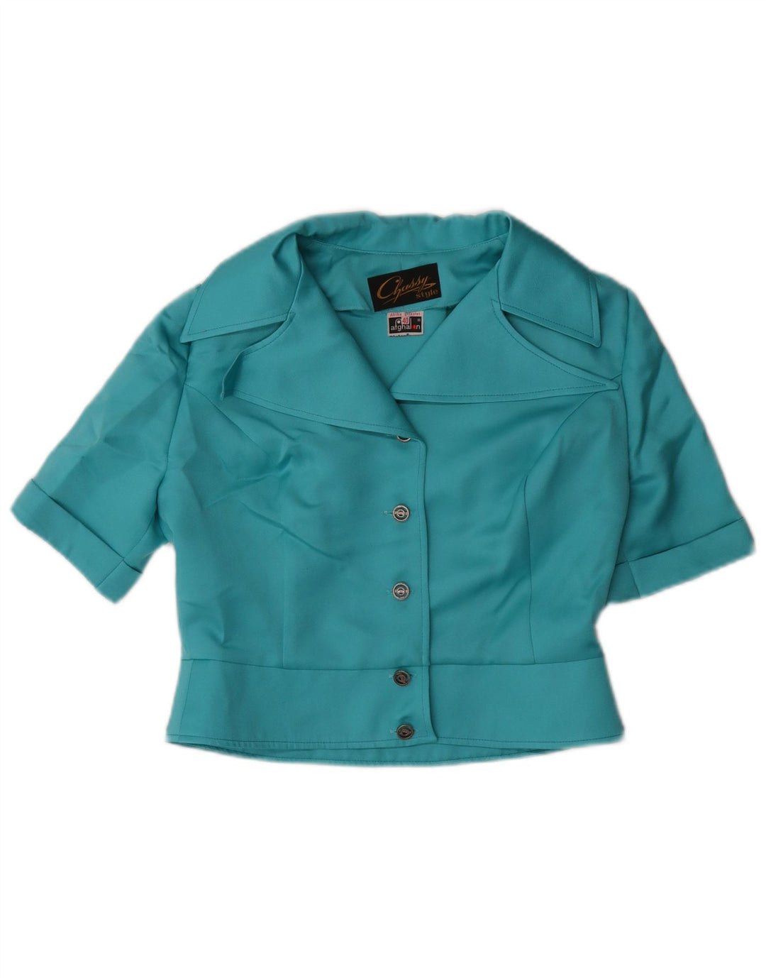 Camicetta da donna a maniche corte corta VINTAGE EU 40 poliestere blu medio