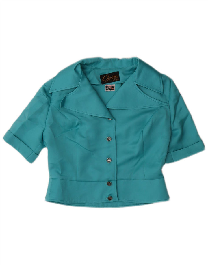 Camicetta da donna a maniche corte corta VINTAGE EU 40 poliestere blu medio