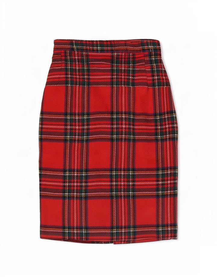 Gonna a tubino vintage da donna W26 piccola scozzese rossa