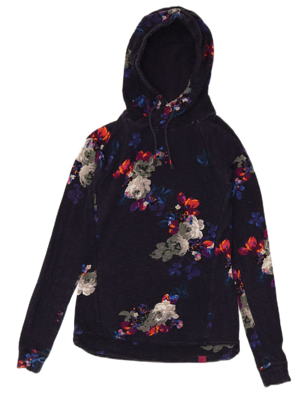 JOULES maglione con cappuccio da donna UK 8 piccolo cotone floreale blu navy