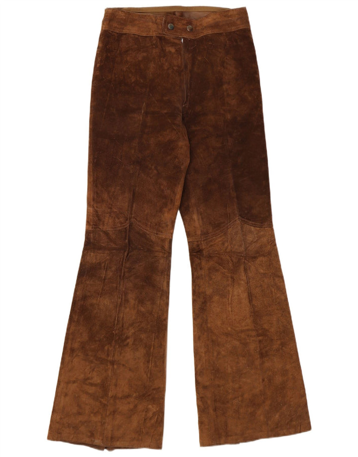 Pantaloni vintage in pelle scamosciata svasati da donna W30 L32 Marrone