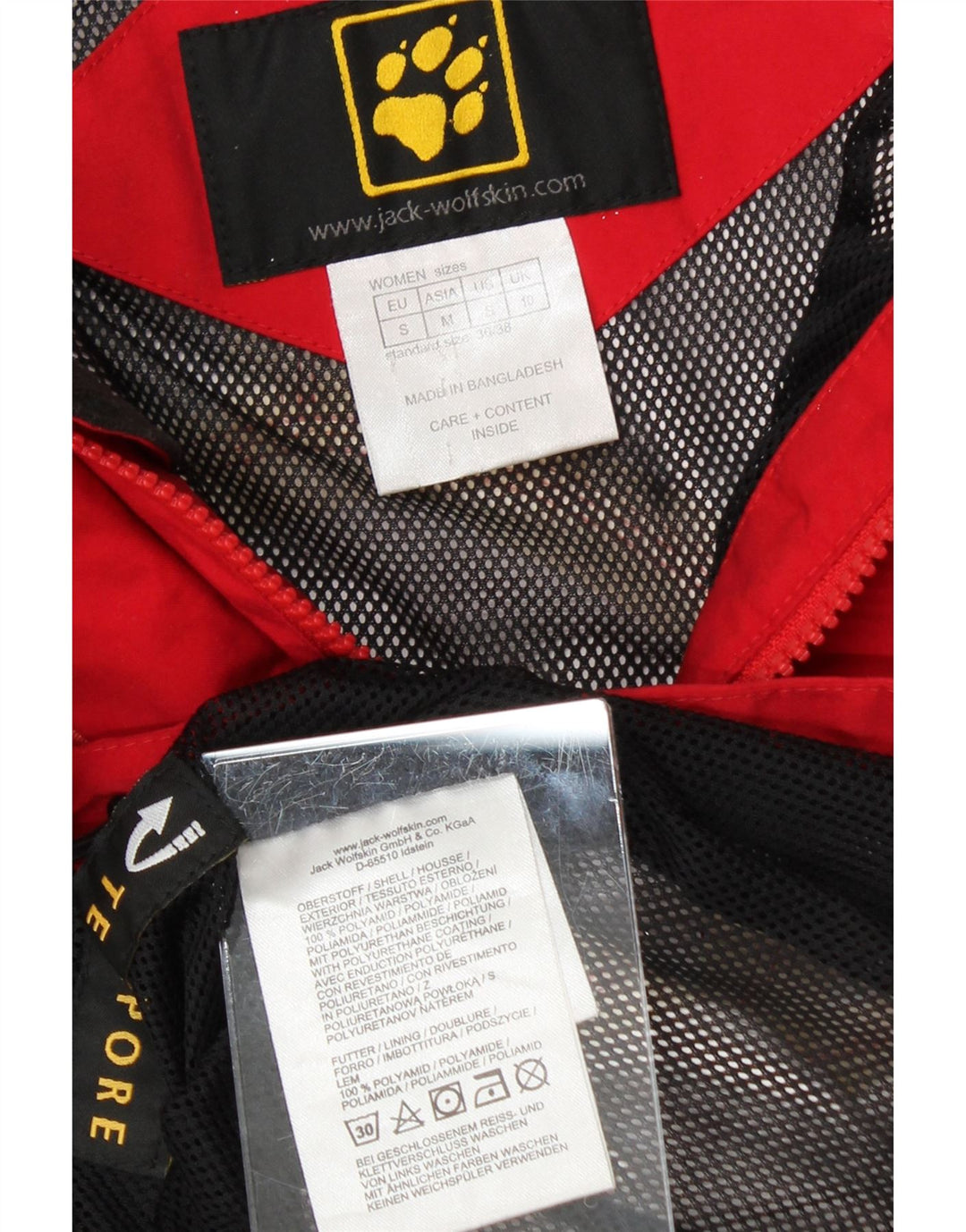 JACK WOLFSKIN Womens Hooded Rain Jacket UK 10 Small Red Polyamide Vintage Jack Wolfskin and Second-Hand Jack Wolfskin from Messina Hembry 