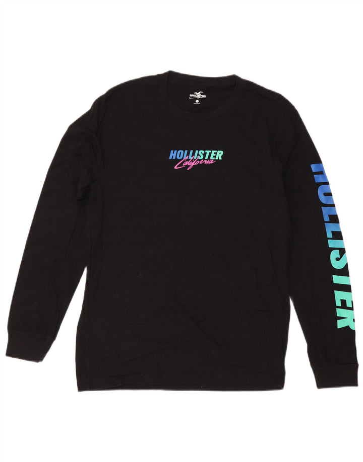 Top grafico da donna HOLLISTER manica lunga UK 10 piccolo cotone nero