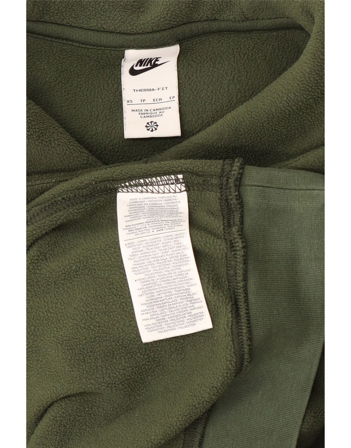 Maglione in pile con cappuccio grafico NIKE Therma-Fit da uomo XS verde poliestere