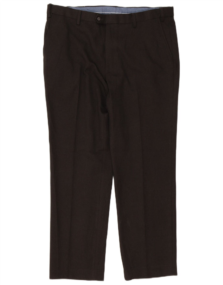 Pantaloni da abito regolari dritti da uomo Marks & Spencer W38 L31 poliestere marrone