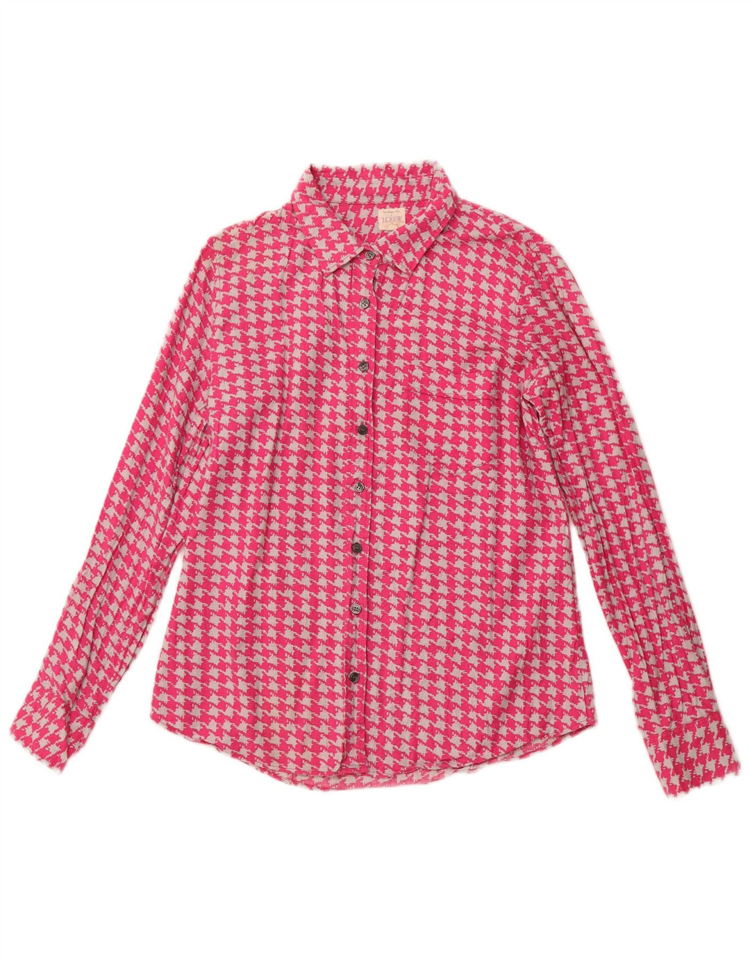 J. CREW Camicia in flanella da donna UK 10 Piccolo cotone pied de poule rosa