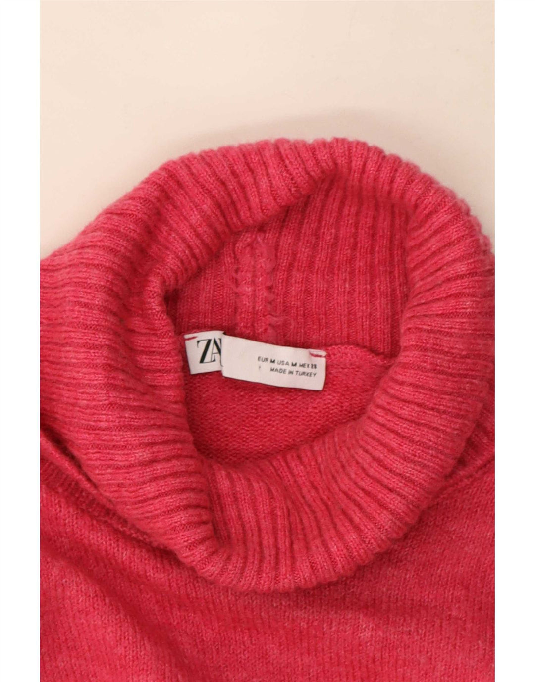 Maglione corto oversize a collo alto corto da donna Zara UK 14 Rosa medio