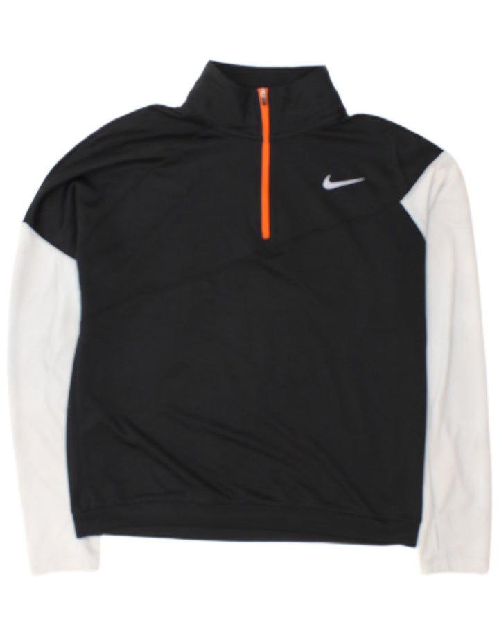 Top della tuta da ginnastica Nike da donna con collo e zip UK 14 Medium Black Colourblock