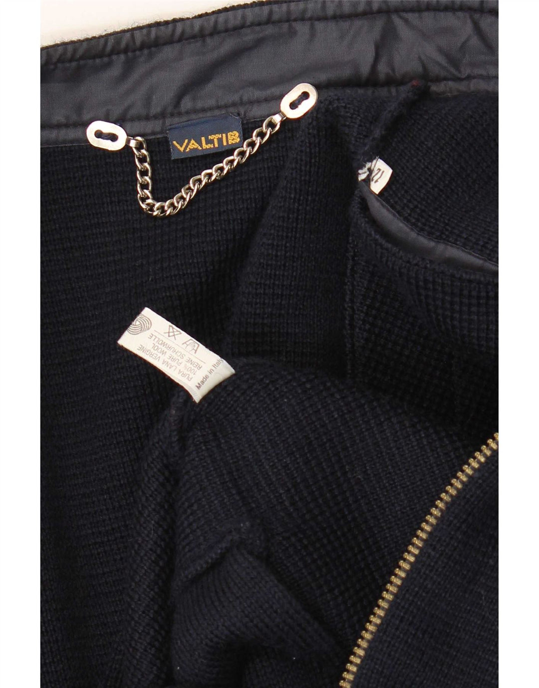 Maglione cardigan da donna vintage UK 12 lana vergine blu navy medio