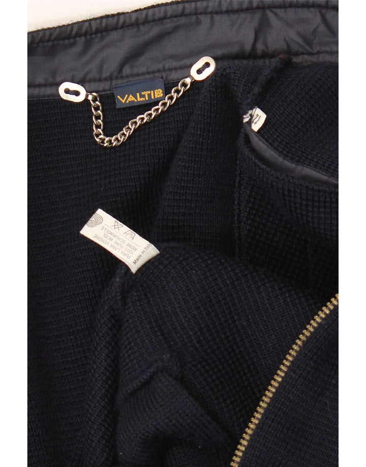 Maglione cardigan da donna vintage UK 12 lana vergine blu navy medio