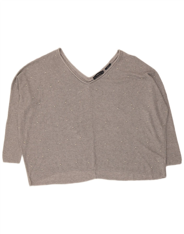 Maglione oversize con scollo a V da donna Zara UK 14 Grigio medio