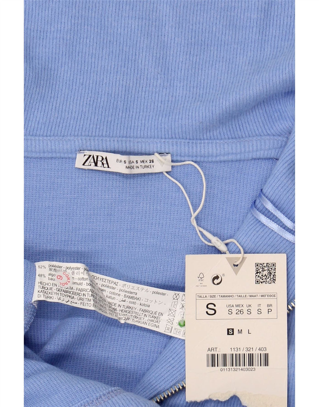 Maglione ZARA da donna con collo lungo e zip, UK 10, piccolo, in poliestere blu