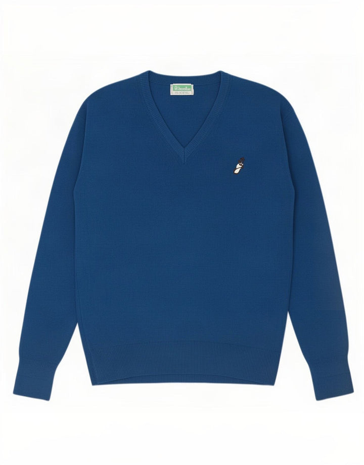 Maglione da uomo con scollo a V Benetton grande in lana blu