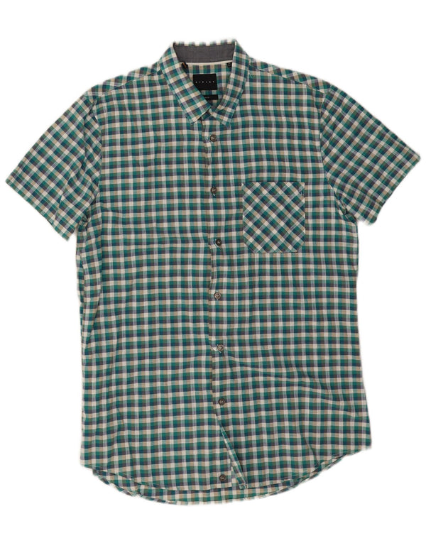 Camicia da uomo slim fit a maniche corte Sisley taglia 42 16 1/2 grande quadri verdi