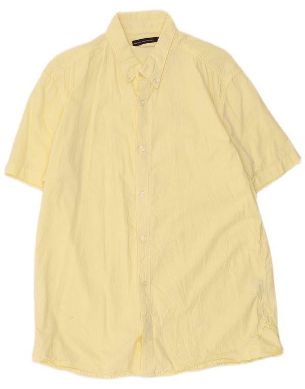 French Connection Mens Short Sleeve Shirt Large Yellow Cotton