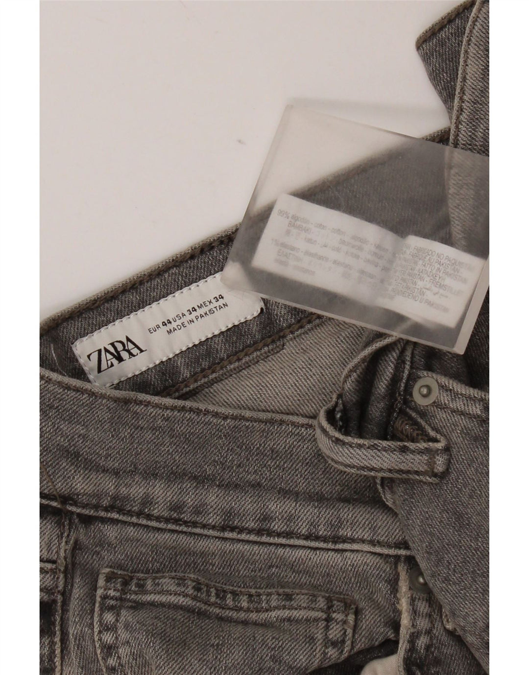 Jeans slim da uomo Zara EU 44 Large W34 L31 Cotone grigio
