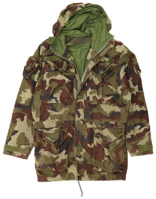 Vintage Mens Hooded Loose Fit Military Jacket UK 38 Medium Khaki Camouflage