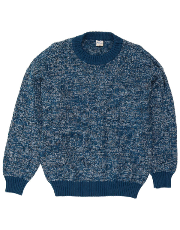 Maglione vintage da uomo girocollo IT 50 blu medio screziato