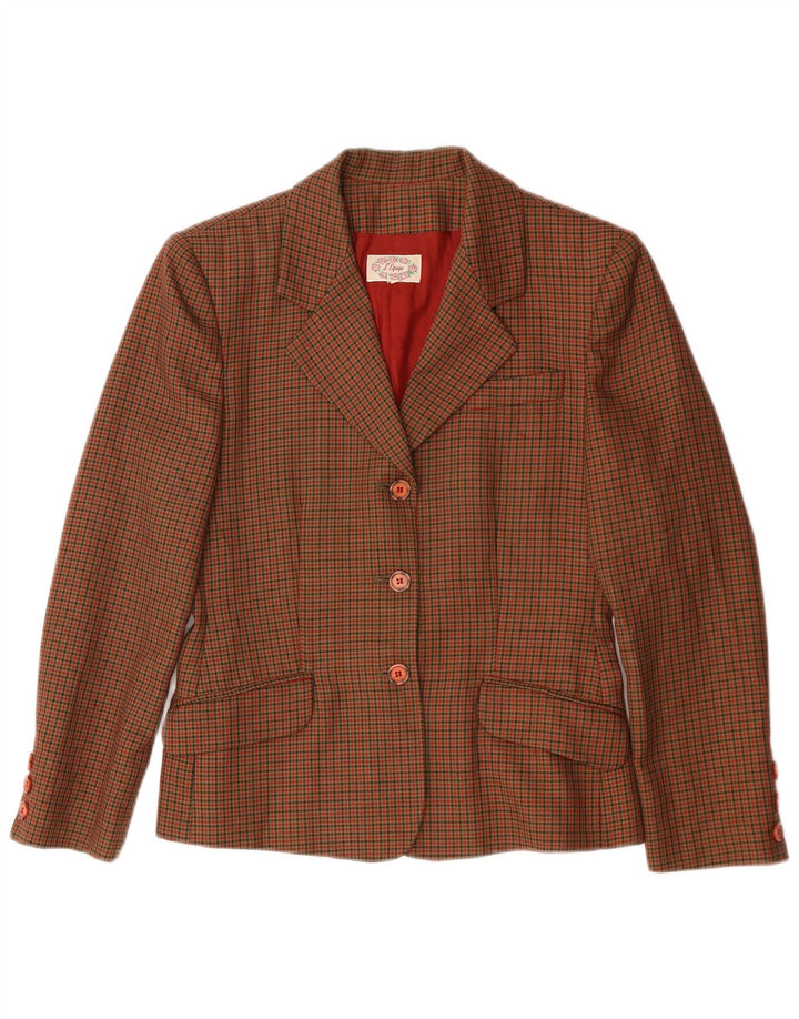 Giacca blazer da donna a 3 bottoni L'Equipe UK 14 pied de poule marrone medio
