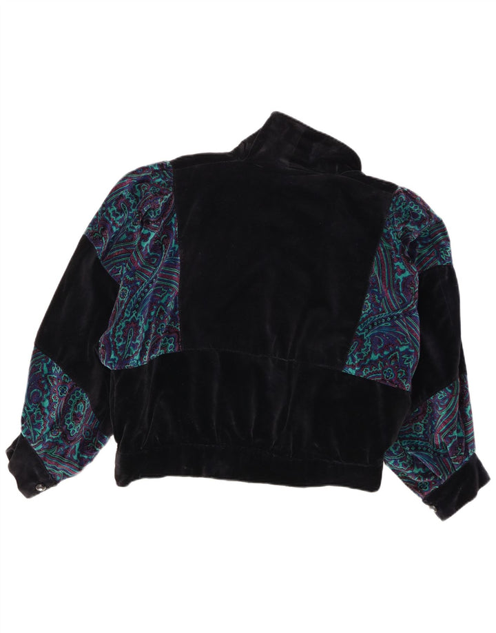 Giubbotto bomber corto oversize da donna vintage UK 10 piccolo blu navy con motivi cachemire