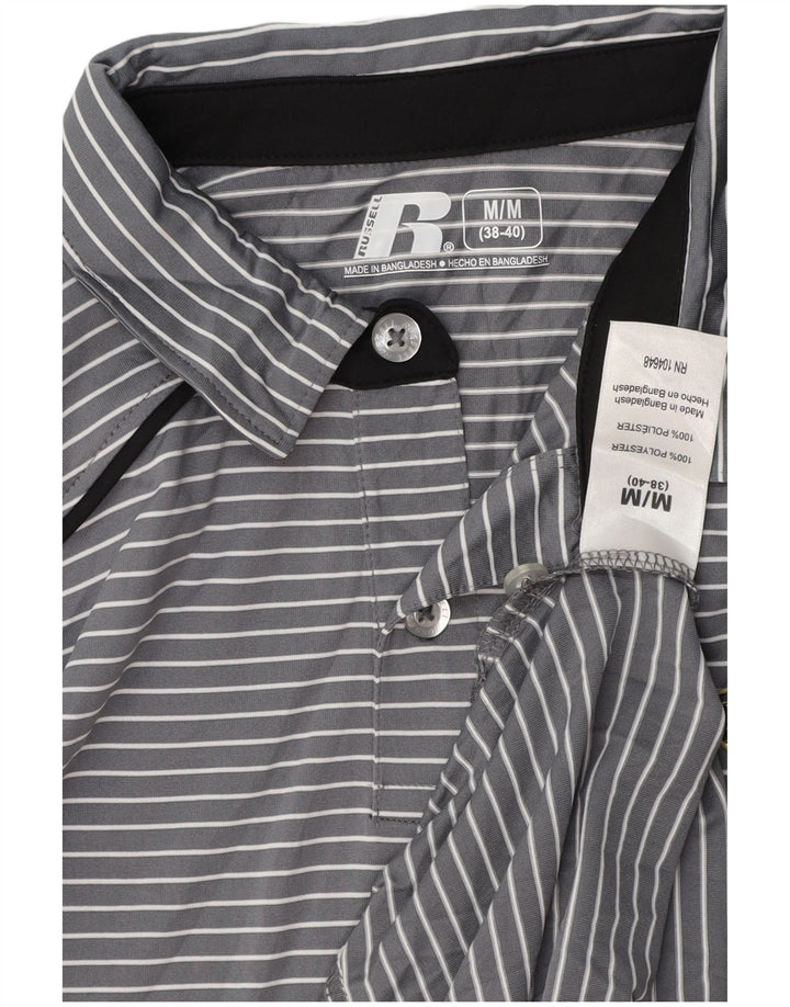 Polo da uomo RUSSELL ATHLETIC UK 38/40 Poliestere a righe grigio medio