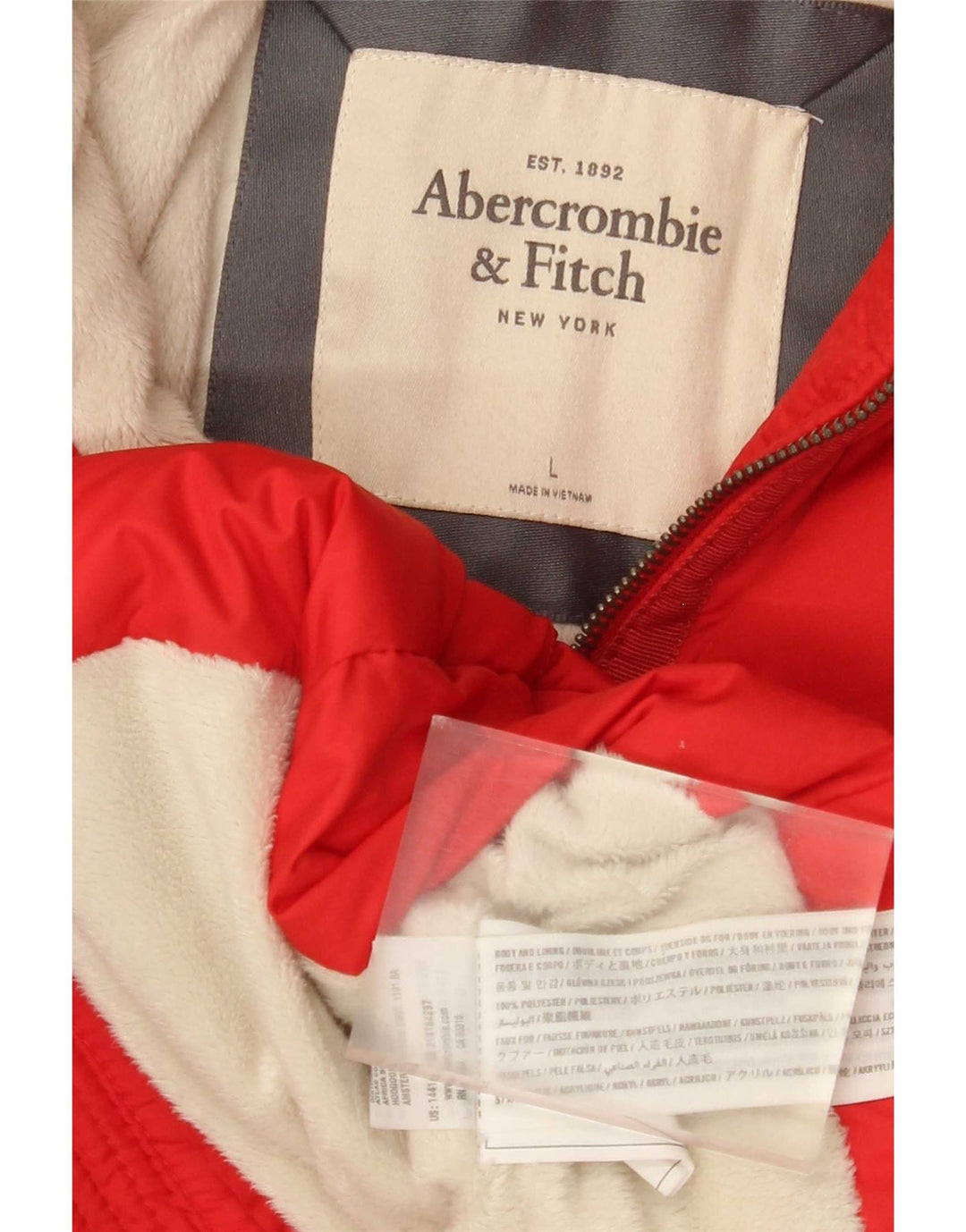 Giacca imbottita con cappuccio da donna Abercrombie & Fitch UK 16 grande rossa in poliestere