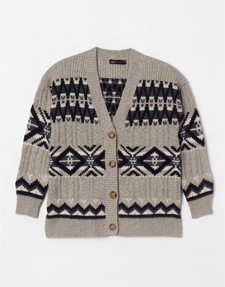 Maglione cardigan da donna Marks & Spencer UK 14 Grigio medio Fair Isle